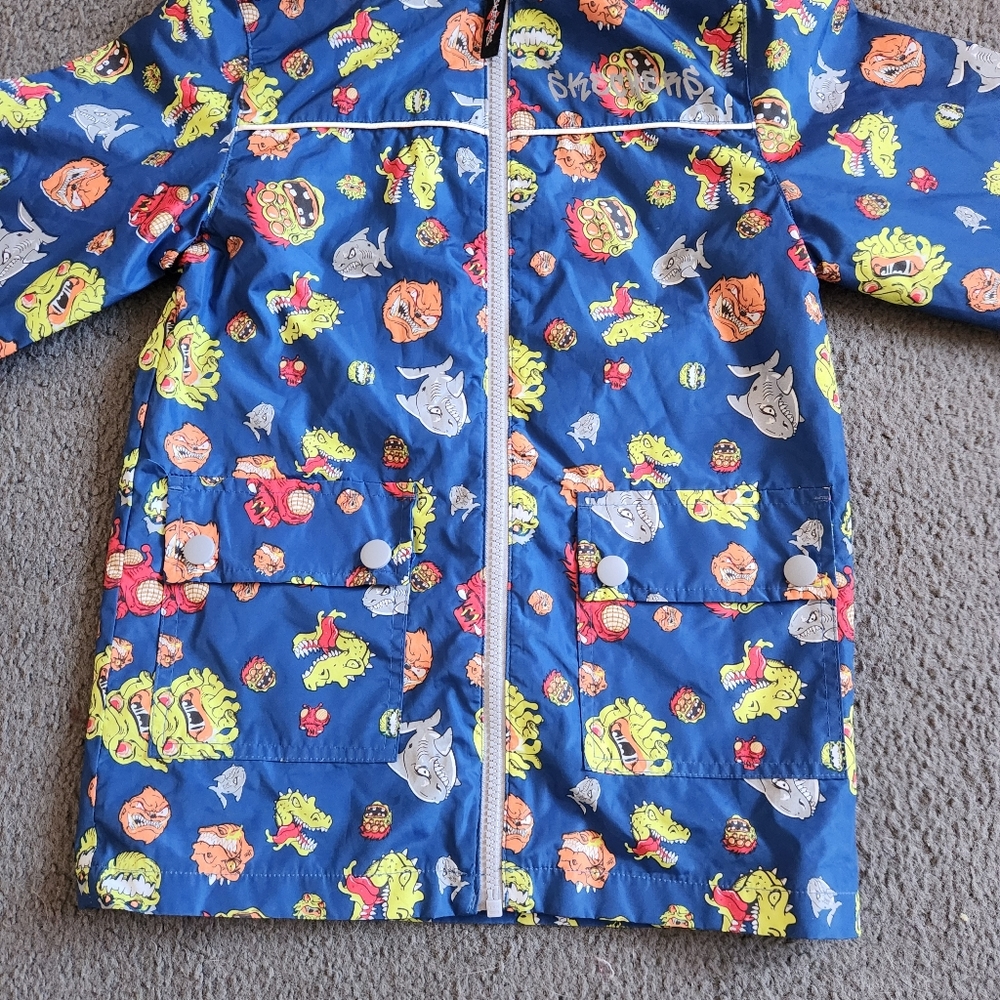 SKECHERS Kids Rain Jacket Size 7 Blue Monsters Hood Outerwear Full Zip - Picture 13 of 13